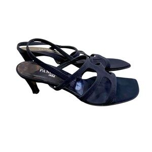 Pancaldi 1888 black square toe stretchy strappy sandals 2 inches heel size 9.5AA